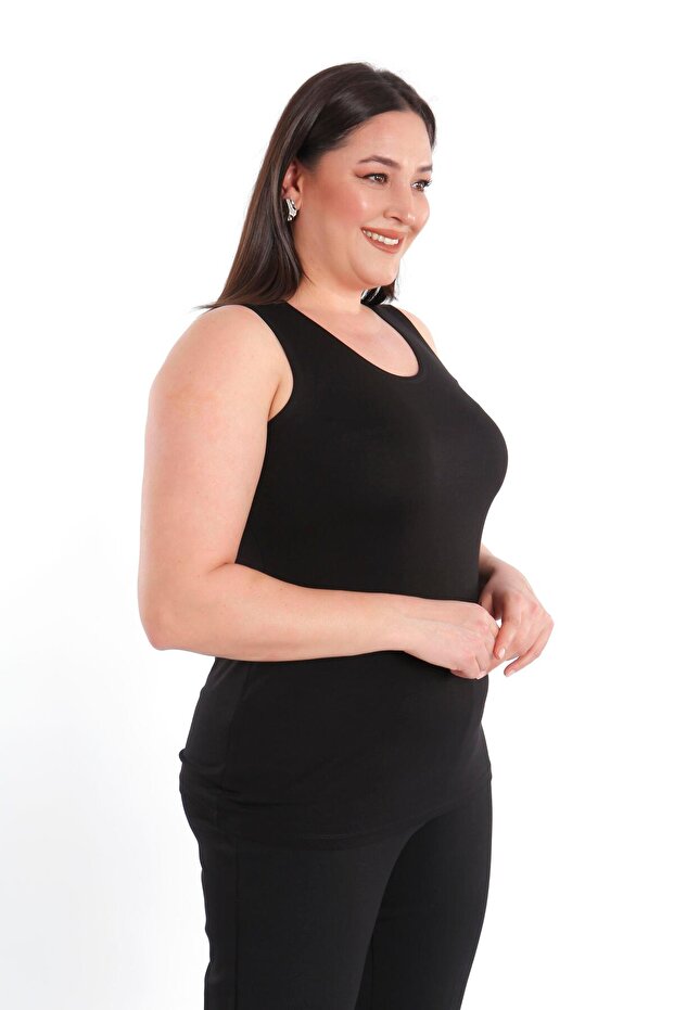 Plus Size Wide Strap Basic Light Black Blouse (T-Shirt) - 7