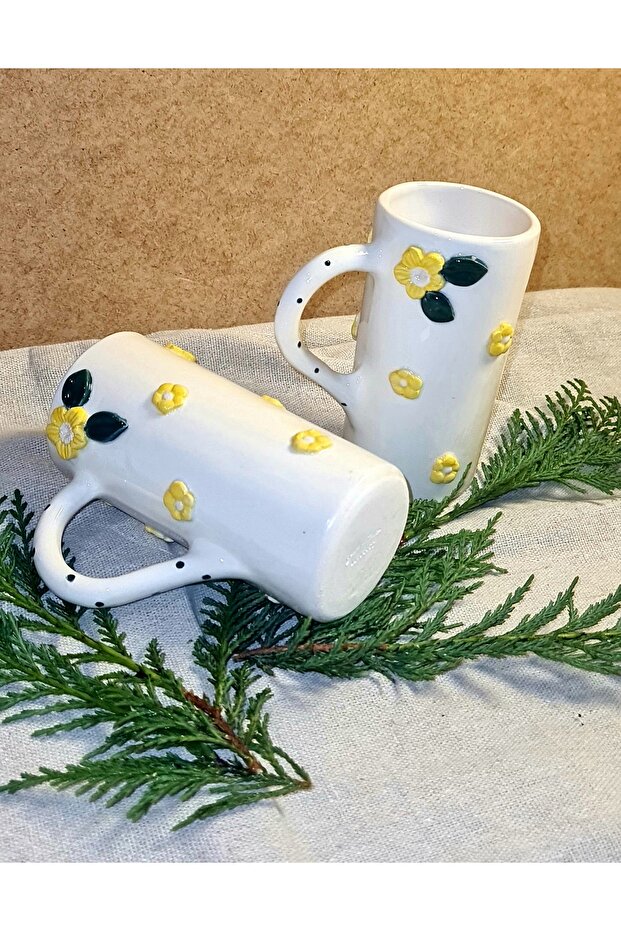 كوب قهوة مزدوج منقوش بالزهور مصنوع يدويًا من السيراميك - 8