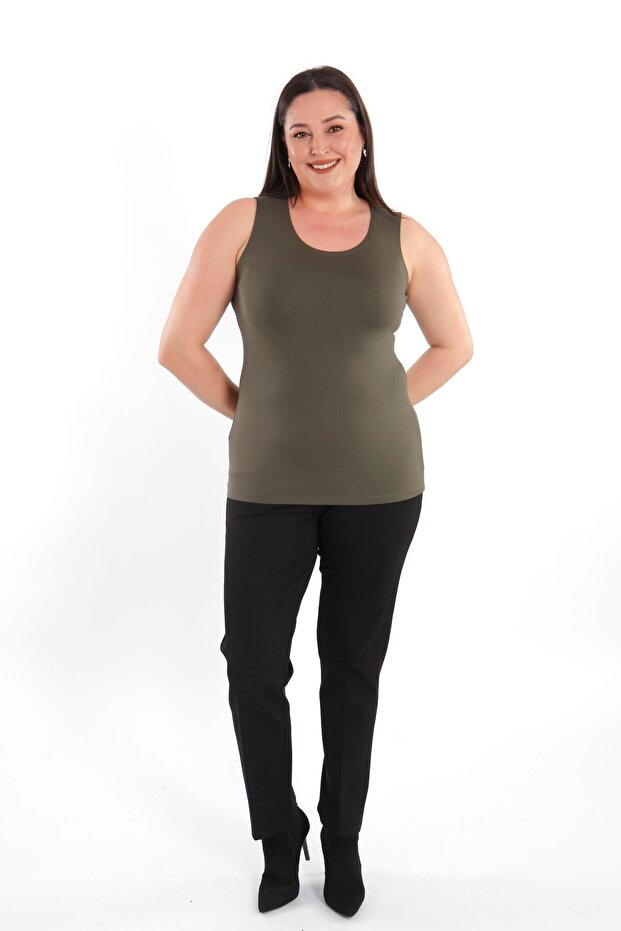 Kadın Haki Geniş Askılı Basıc Bluz - 7