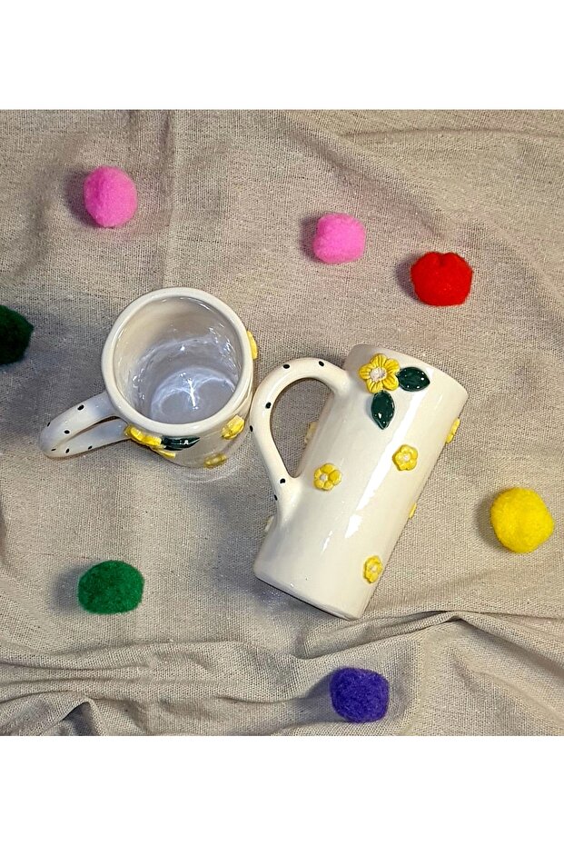 كوب قهوة مزدوج منقوش بالزهور مصنوع يدويًا من السيراميك - 4