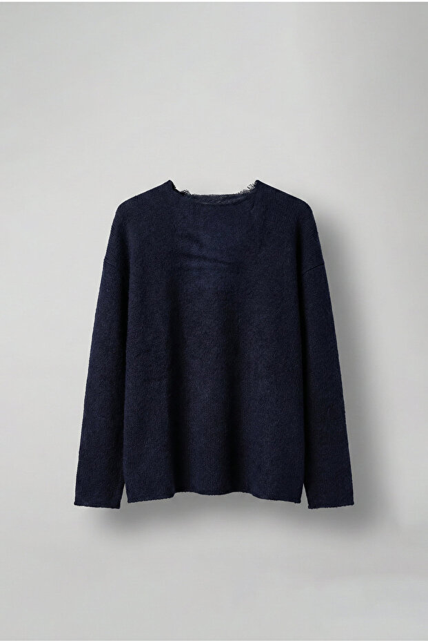 Men's Wool Relax Fit Knitwear Sweater Navy Blue