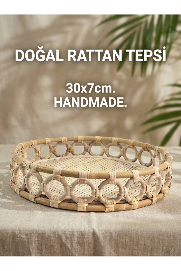 100% Handmade Natural Rattan Tray, Handmade Rattan Presentation and Serving Tray (30 X 7cm) Bh24541