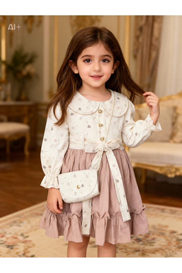 Fluffy Dress with Muslin Fabric and Bag