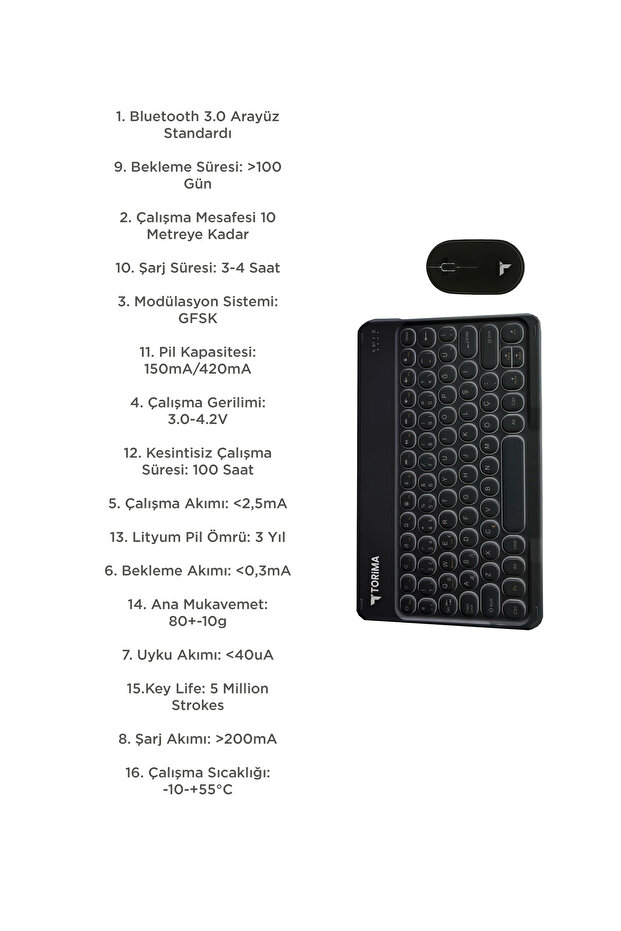 TMK-08 Siyah Kablosuz Bluetooth Klavye Mouse Seti - 6