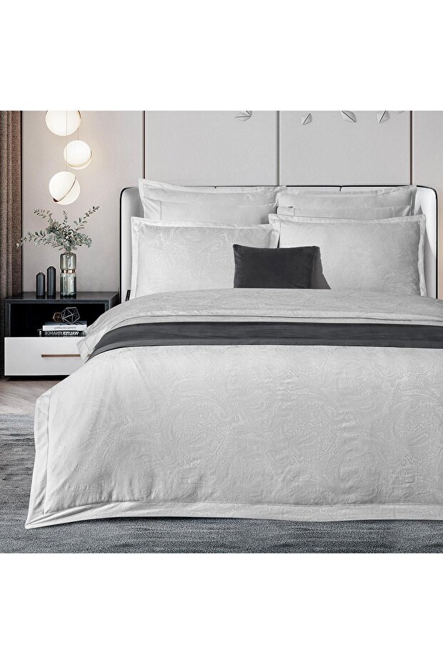 Borendo Double 100% Cotton Satin "300 Tc" Duvet Cover Set Gray