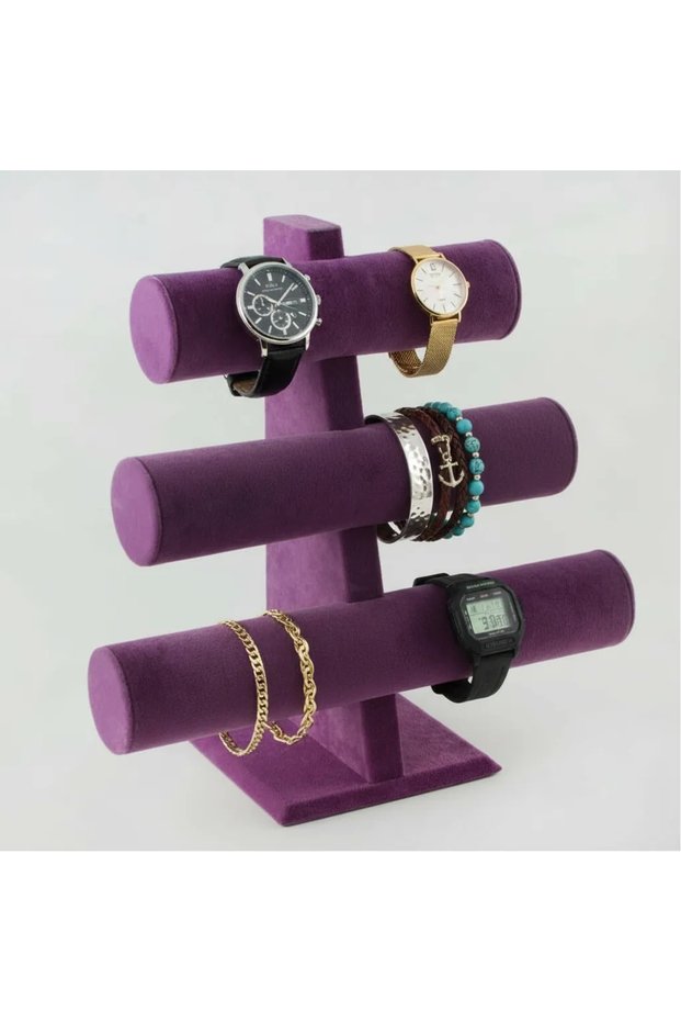 Domestic Production Suede Fabric Purple Color Triple Bracelet-Watch Jewelry Stand