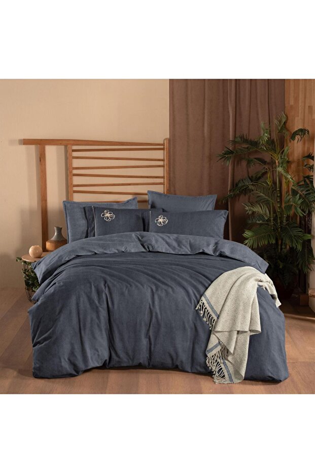 Ederlezi Double Size 100% Cotton Flannel Duvet Cover Set Gray