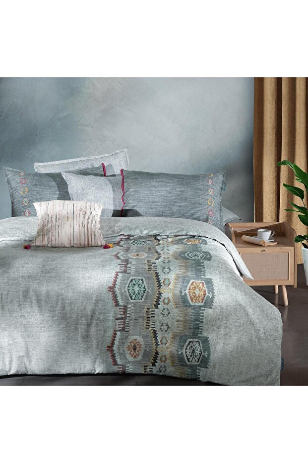 Zeno Gray King Size (King Size) 100% Cotton Duvet Cover Set