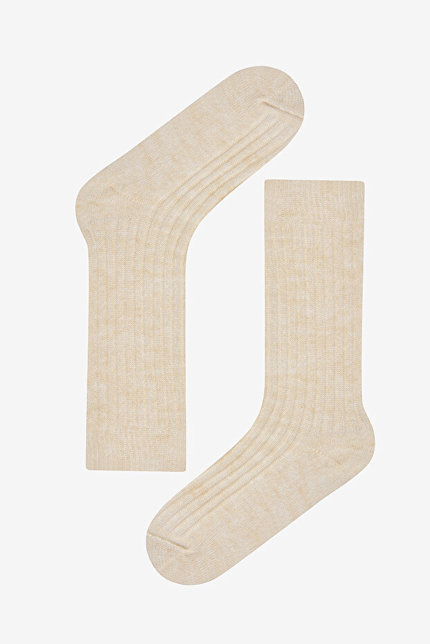 Vertical Rib Bej Soket Çorap - 1