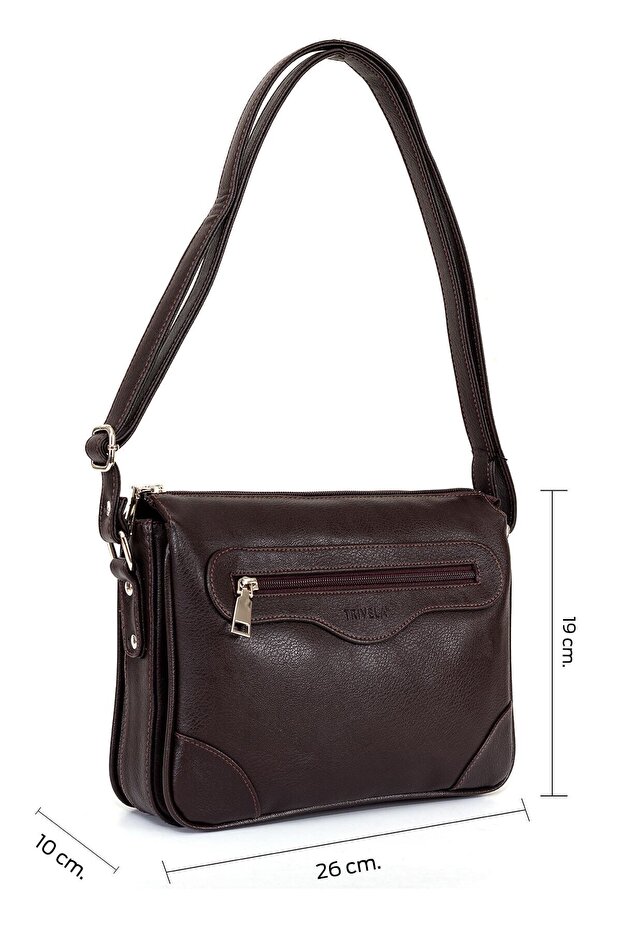 Women's Brown Shoulder Bag with 7 Compartments with Cross Strap