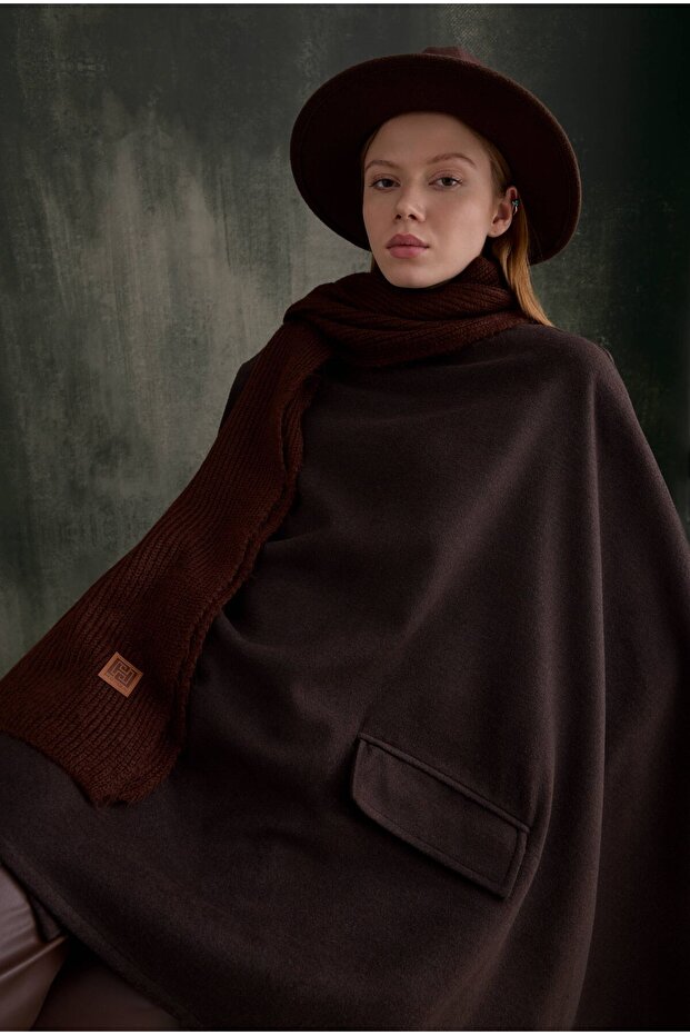 Düz Örgü Atkı Kahve - 2