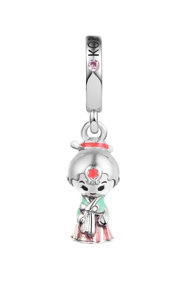 Korean Ethnic Girl Dangle Silver Charm