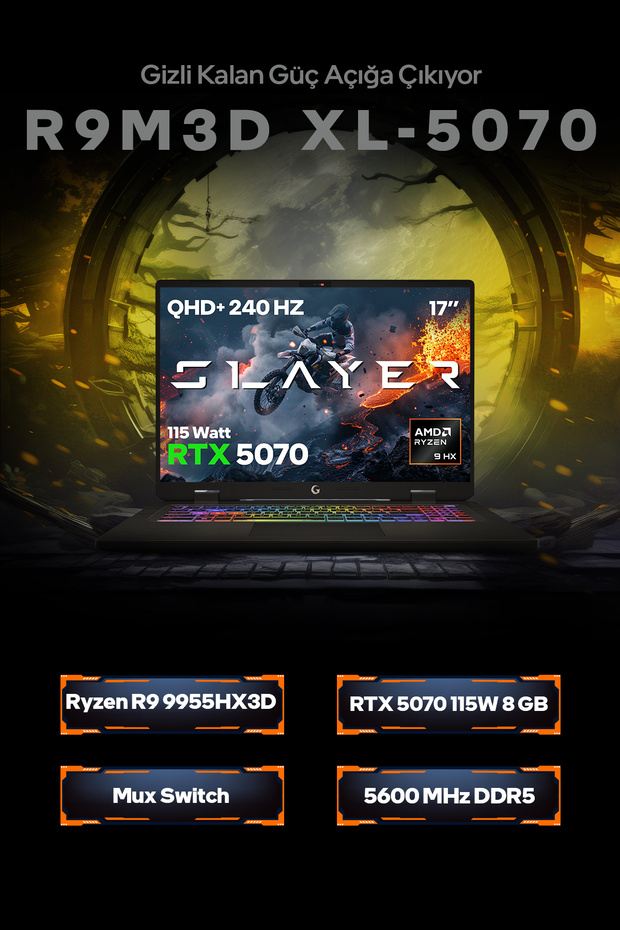 Slayer R9M3D XL-5070 C2 AMD Ryzen 9 9955HX3D 32GB RAM 1TB SSD RTX5070 17" QHD+ 240Hz IPS FreeDOS - 2