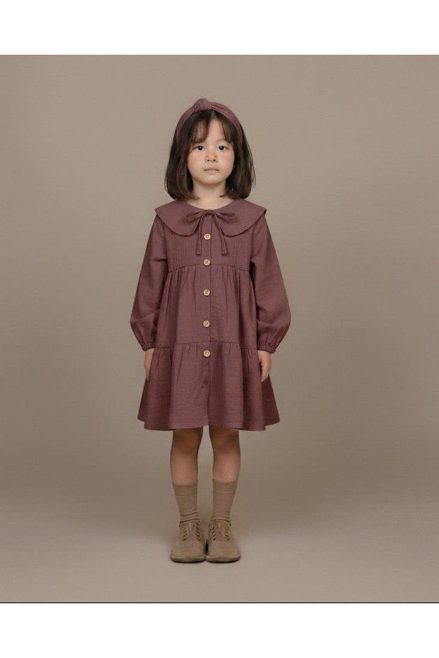 Girl's Natural Cotton Linen Collared Dress and Headband Set 3-9 Years | Rg1713