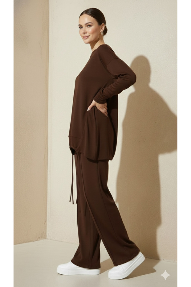 Brown Modal Fabric Double Set - 4