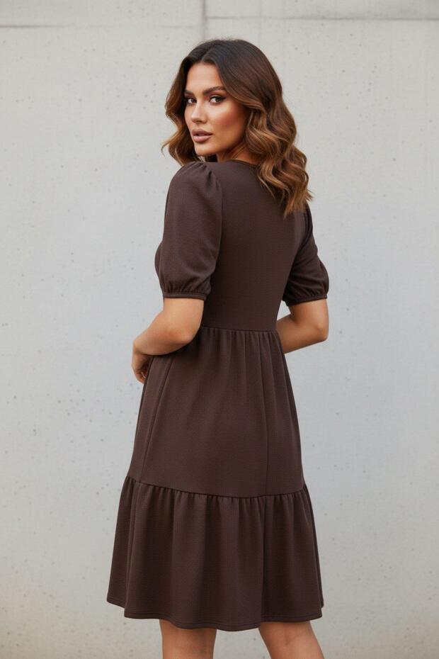 Rochie cu mâneci scurte - maro - 5