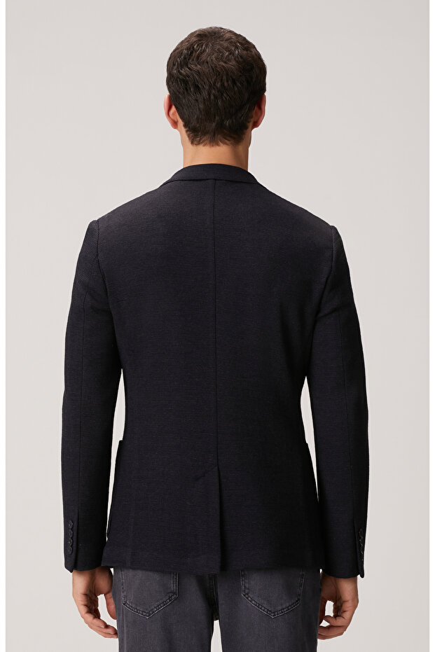Lacivert Yün Karışımlı Örme Ceket - 5