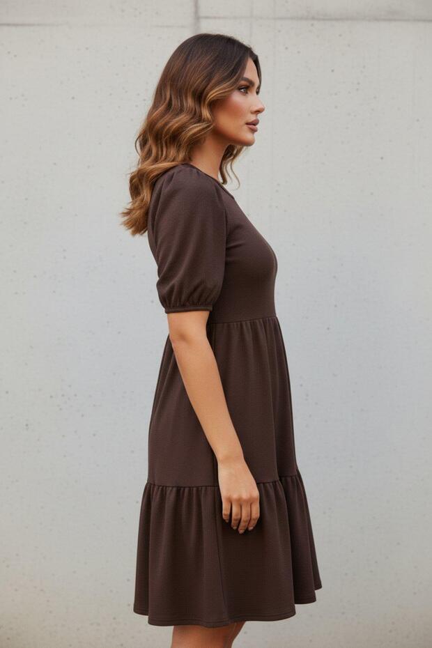 Rochie cu mâneci scurte - maro - 4