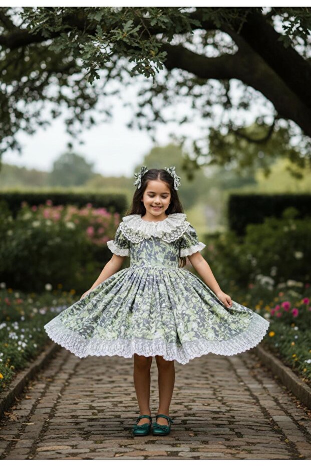 Patterned lace-hemmed children's dress
