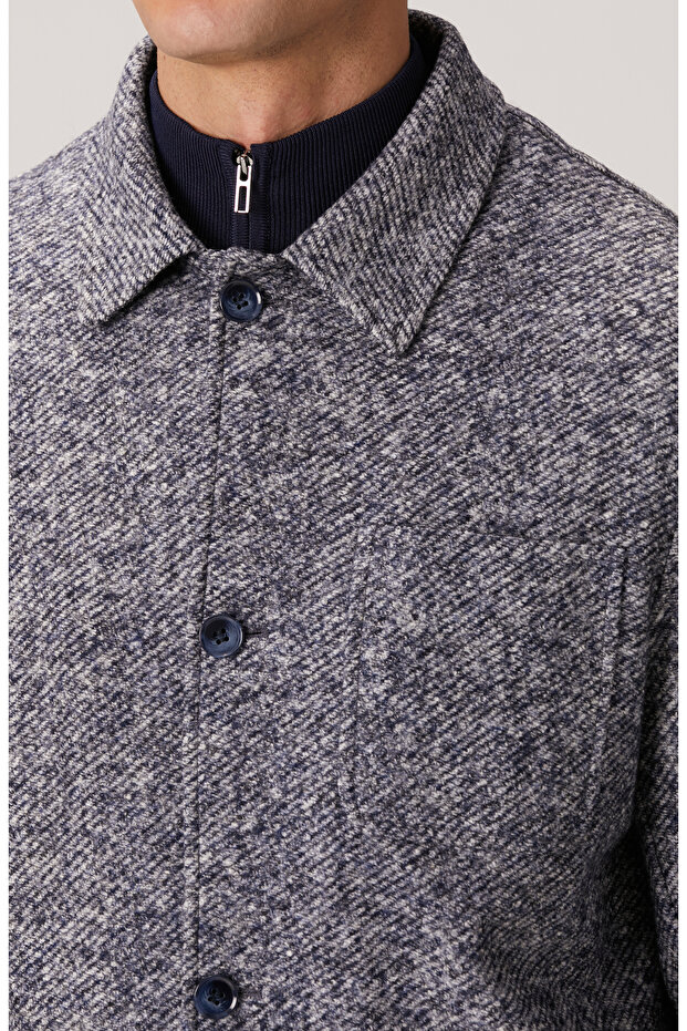 Lacivert Yün Karışımlı Örme Ceket - 6