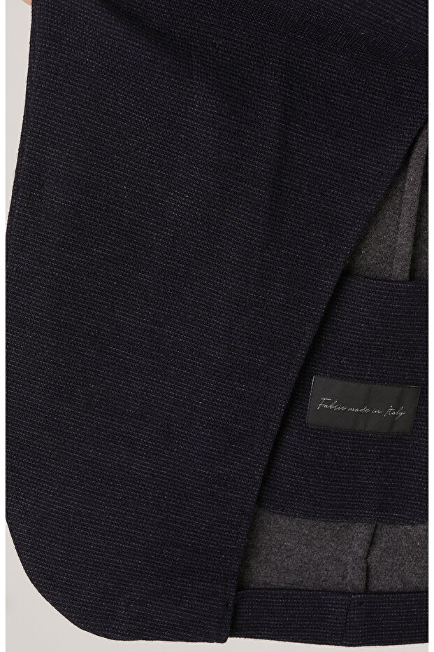 Lacivert Yün Karışımlı Örme Ceket - 8