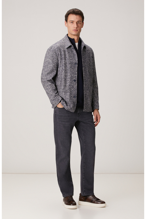 Lacivert Yün Karışımlı Örme Ceket - 3