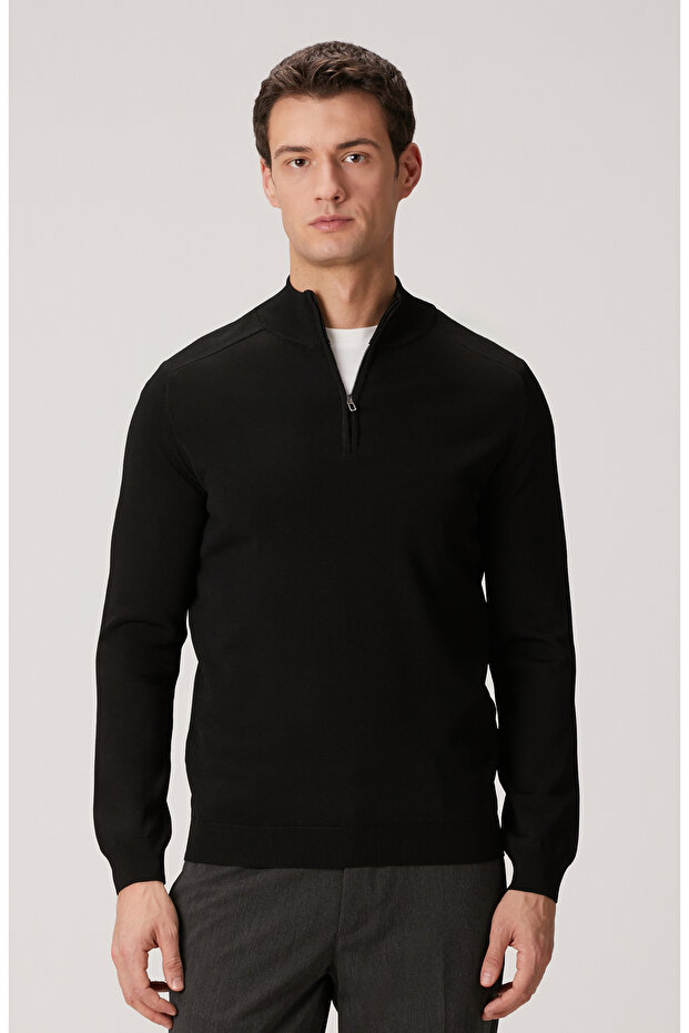 Siyah Fermuarlı Kazak - 1