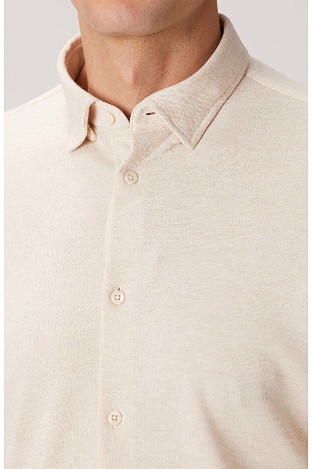 Bej Yün Karışımlı Örme Gömlek - 6