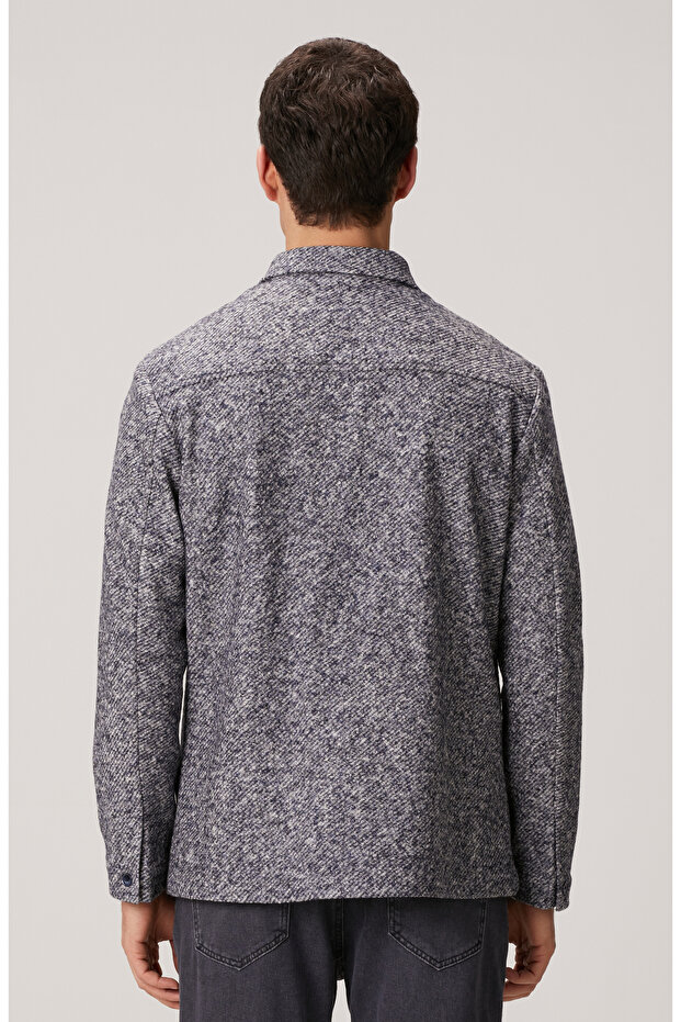 Lacivert Yün Karışımlı Örme Ceket - 5