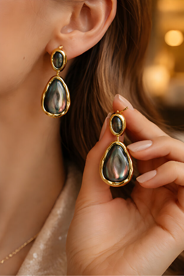 Antrasit Sedefli Küpe - 1