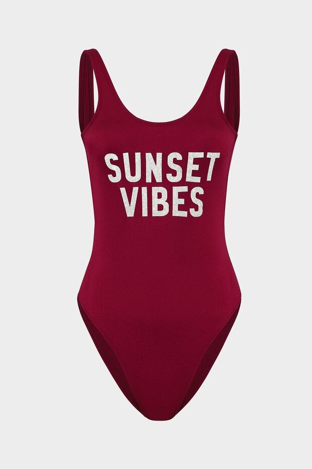 Sunset Vibes Slogan Push Up Swimsuit