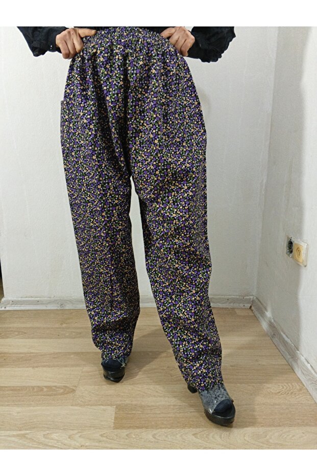 Winter Warm Floral Flannel Fabric Pants, Dividin Pants 100% Cotton