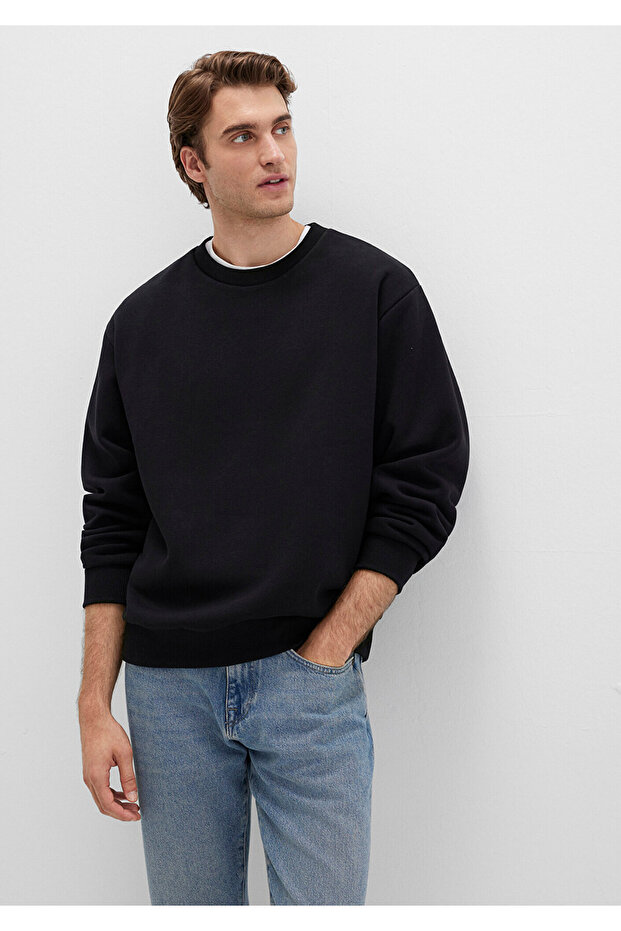Bisiklet Yaka Siyah Basic Sweatshirt 0S10276-900 - 1