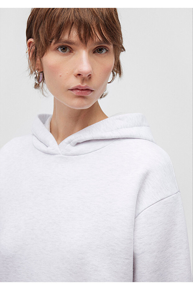 Kapüşonlu Açık Gri Basic Sweatshirt 167299-85438 - 5