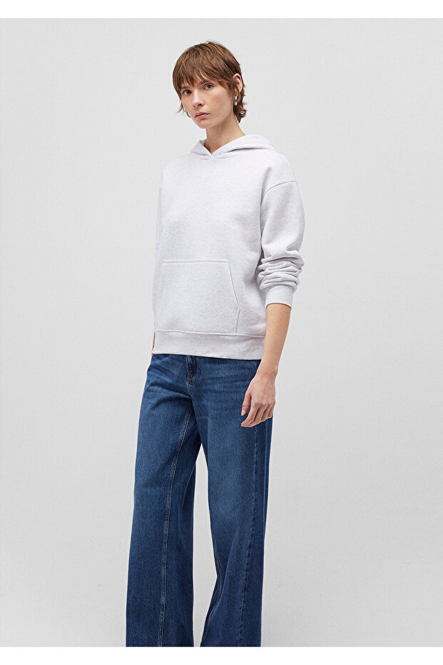 Kapüşonlu Açık Gri Basic Sweatshirt 167299-85438 - 1