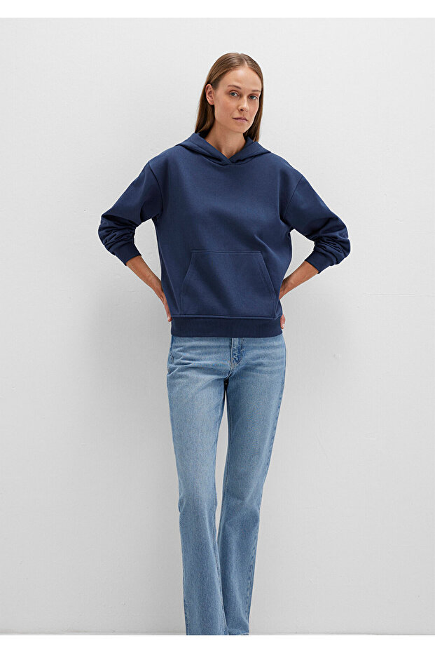 Kapüşonlu Lacivert Basic Sweatshirt 167299-70488 - 3
