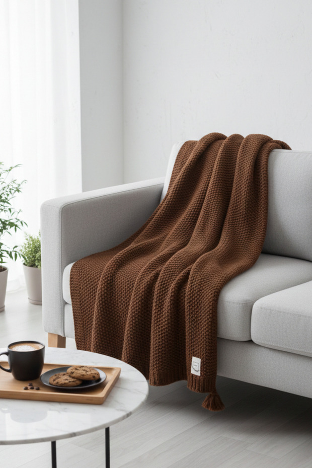 Coco Rice Knitted Pompom Knitwear Tv Blanket Throw Sofa Shawl