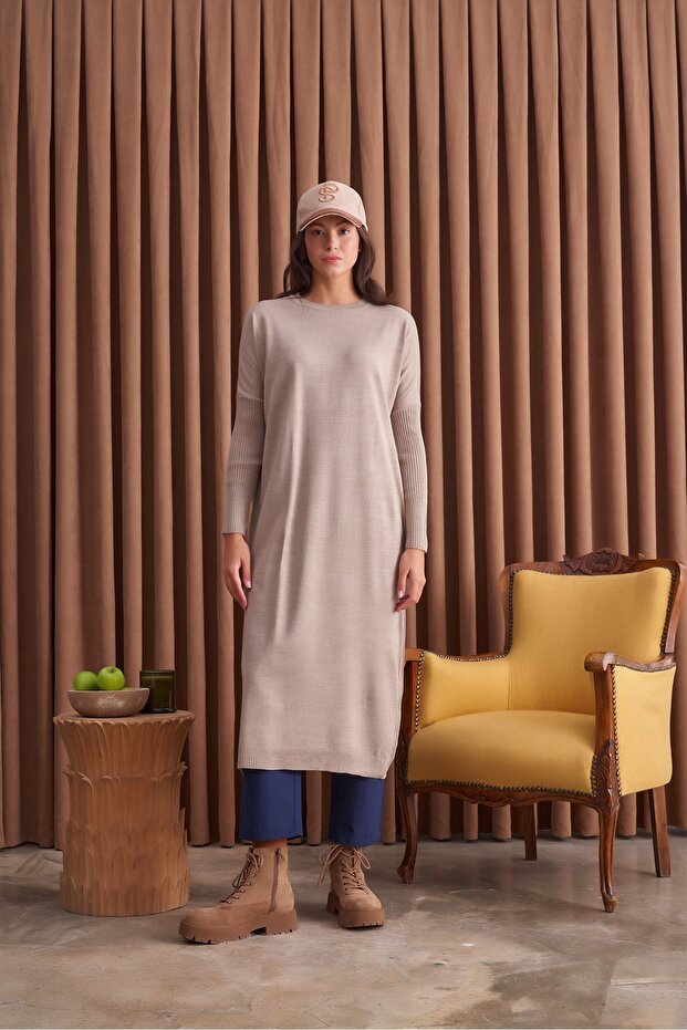 Basic Triko Tunik Vizon Bol Kalıp - 5