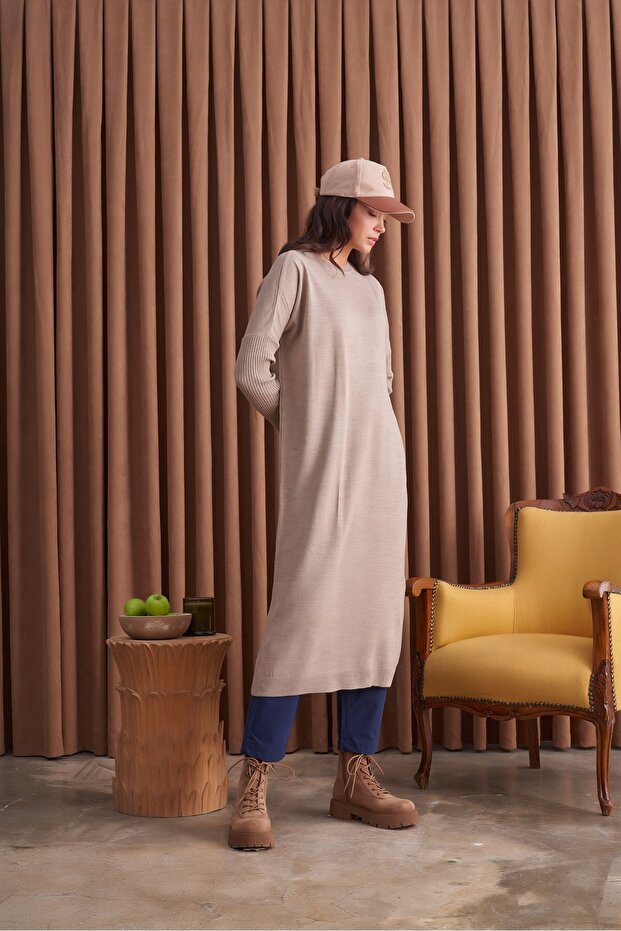 Basic Triko Tunik Vizon Bol Kalıp - 4