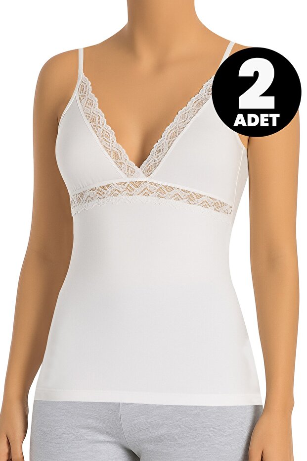 Kadın Atlet 2'li Dantelli (%96 Pamuk - %4 Elastan) - 1