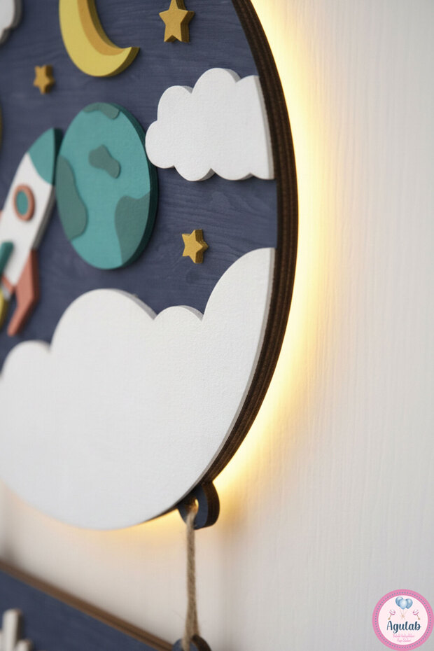 Roket Temalı Işıklı İsimli Kapı Süsü - 3