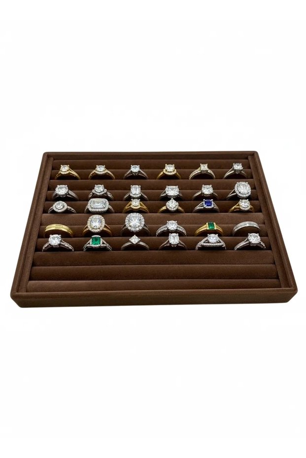 Domestic Production Large Size Suede Fabric Brown Color 34 cm / 24 cm Sausage Ring Display Stand
