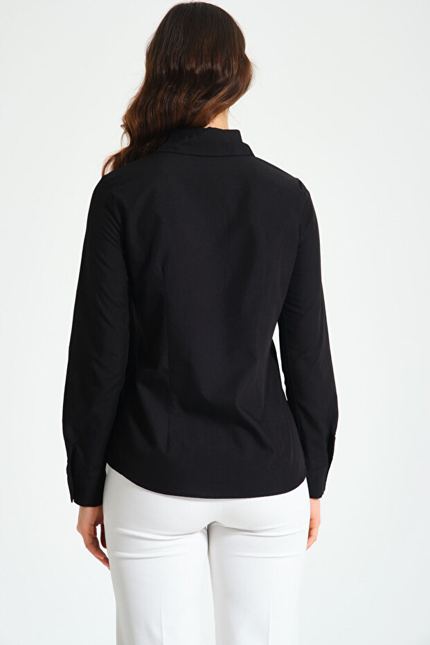 Basic Poplin Siyah Gömlek - 7