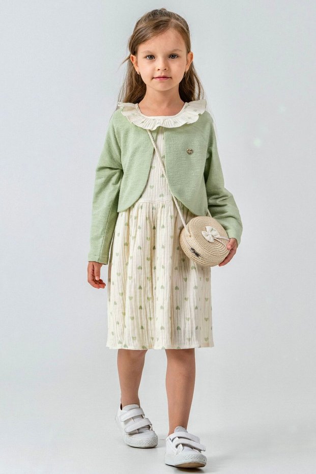 2-9 Years Old Girls' Summer Cotton A-Line Dress | With Bolero and Bag | Casual Stylish Model