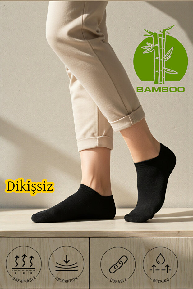 Seamless Women's Black Bamboo Sneaker Socks - Odor-Free Invisible Bootie Socks