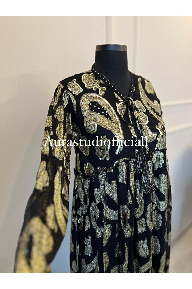 İthal İşlemeli Boncuklu Hint Elbise - 1