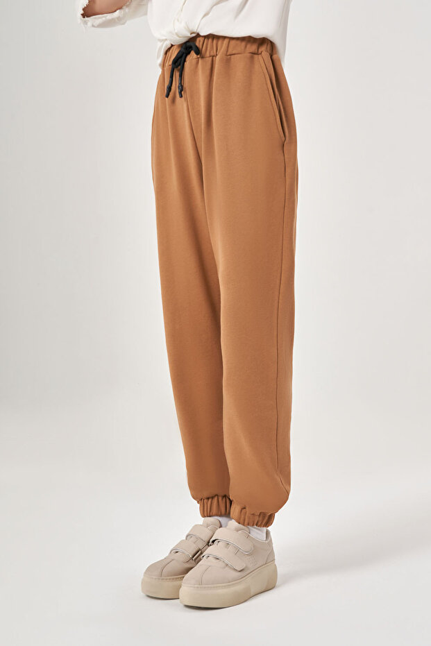 Paça Lastikli Örme Taba Pantolon - 4