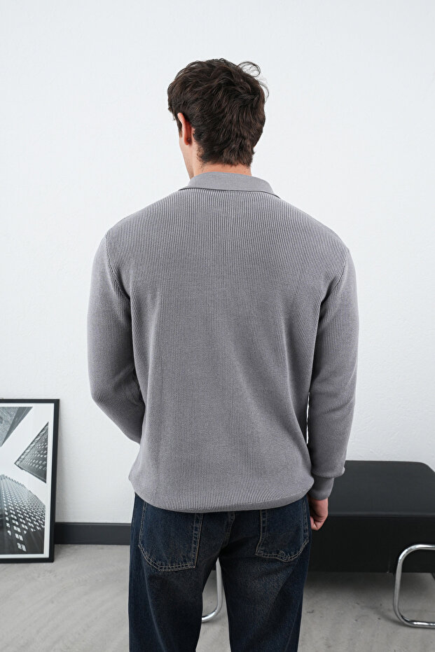 Fermuar Yaka Antrasit Premium Basic Çelik Triko Kazak - 6