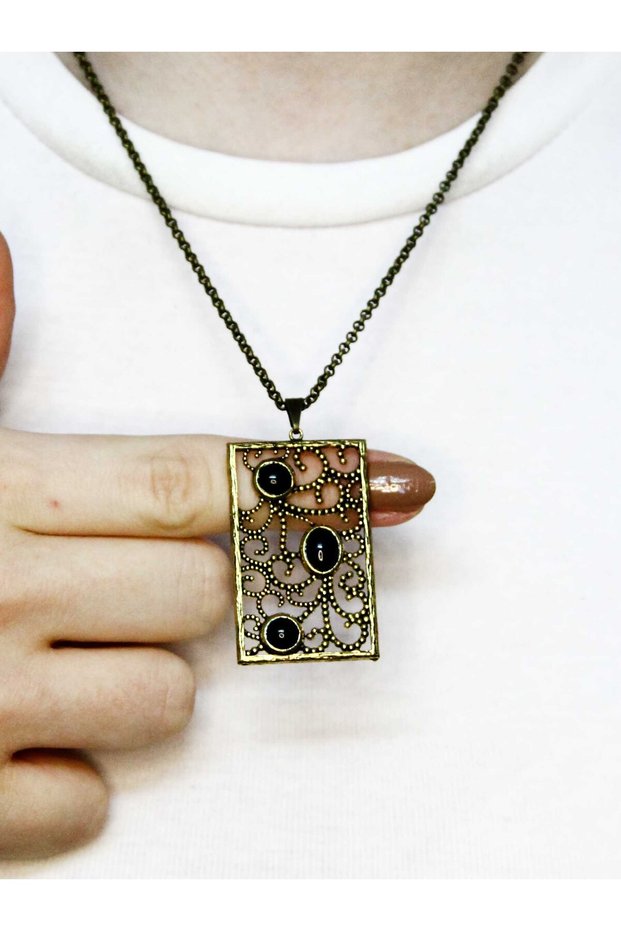 Natural Stone Onyx 3-Piece Natural Stone Antique Women's Necklace Euk45O
