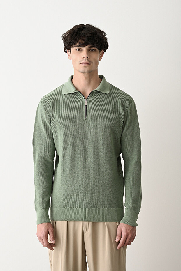 Fermuar Yaka Çağla Premium Basic Çelik Triko Kazak - 2